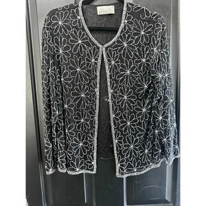 Mark & John Women's Black & Silver Beaded Jacket Size Medium